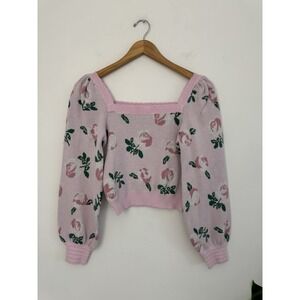 Willow And Wind Light Blue Puffed Sleeve Flower Sweater XS